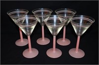 6pcs Pink & White Stripe Martini Glasses