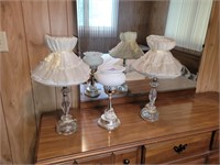 3 vintage glass & milk glass table lamps