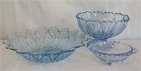 3 Pcs Vintage Blue Glass Bowls