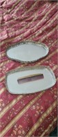 2 vintage vanity mirror makeup trays with comb