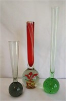 Set of 3 Art Glass Weighted Bud Vases