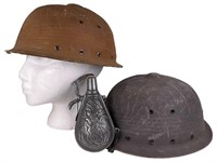 2 Pith Helmets and Display Powder Flask