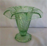 Deco Style Uranium Depression Glass Vase