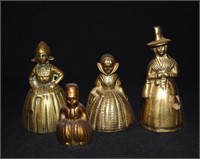 4pcs Vintage Brass Figural Lady Tea Bells