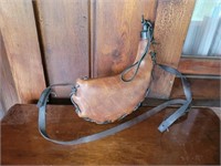 VTG LEATHER POUCH WATER HORN BOTTLE