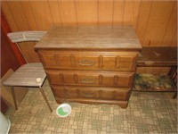3 DRAWER DRESSER, RECTANGLE STAND, CHAIR
