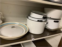 ENAMEL WARE POTS, FIRE KING CASSEROLE