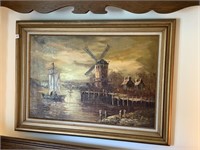 OIL ON CANVAS WINDMILL SCENE BY G BRAY, 31.5 X 43