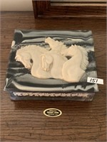 JEWELRY BOX WITH HORSES ON TOP MADE OF GENUINE