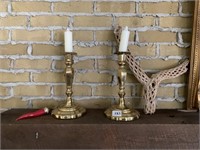 BRASS CANDLE HOLDERS 11" H, DRIFTWOOD PIECE