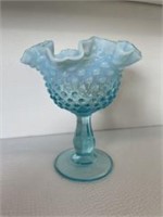 Fenton Footed Candy Dish Blue Opalescent Hobnail 6