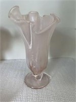 Fenton Satin Pink Iridescent Handkerchief Vase 7"