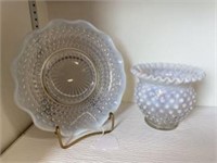 Fenton Bowl Hobnail White Opalescent And 8" Bowl R
