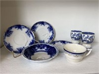 Collection Of Flow Blue Including Saucer And Flow