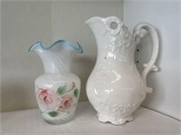 Hand Painted Vase Swirl Glass Aqua Edge 7-8" With