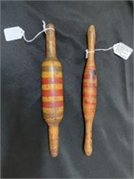 Pair Of Vintage Indian Wood Chapatti Roller Carved