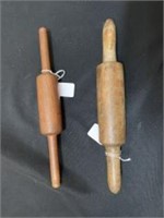 Pair Of Primitive Solid Wooden Rolling Pins 12"