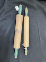 Pair Of Primitive Style Wooden Green-Handle Rollin