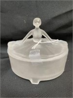 Old Frosted Satin Glass Ballerina Powder Box 6"W 0