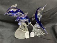 Murano Dolphin Blue Clear-8.5" With Murano Glass H