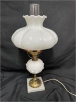 Fenton Student Lamp Milk Glass Cabbage Rose With W