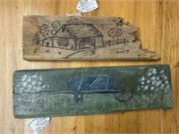 Pair Of Primitive Wooden Signs-Art Including Primi