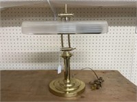 Vintage Adjustable Brass Desk Lamp With Ribbed Gla