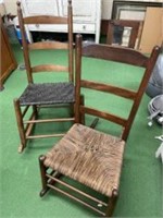 Pair Of Primitive Ladderback Style Rocking Chairs
