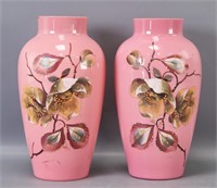 Pair of Pink Cased 'Bristol' Glass Vases