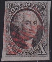 US Stamps #2 Used with red cancel, CV $750