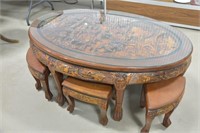 Chinese Hardwood Coffee Table with Nesting Stools