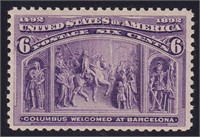 US Stamps #235 Mint NH fresh 6 cent Columb CV $140