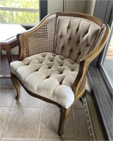 Mid-Century Modern Cane Tufted Barrel Armchair