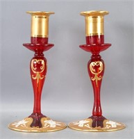 Pair of Bohemian Glass Candlesticks
