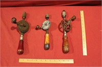 3 Antique Hand Crank Drills