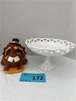 Ceramic turkey and large fruit bowl