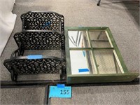 Wood frame mirror and plastic shelves lot of 2