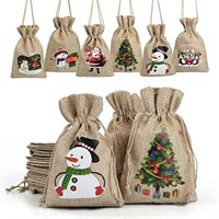 NEW 12PCS Christmas Linen Bags with Drawstrings