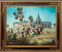 Mima Indelli Folk Art Painting Oil on Board