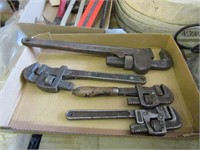 BOX OF PIPE WRENCHES - SOME RIGID