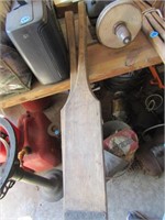 2 WOOD PADDLES - CONNECTED BY LEATHER AT BOTTOM