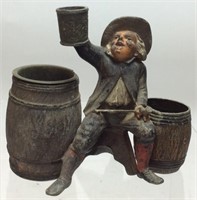 EARLY CAST IRON BEER DRINKING MAN, 6in H, 7in WIDE