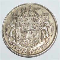 King George VI Canada Fifty Cent Silver Coin 1952