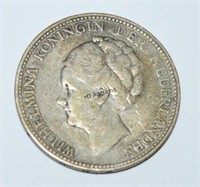 Queen Wilhelmina 1 Gulden Coin 1922 .720 Silver