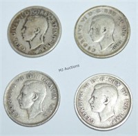 4 Canada Silver Quarter 25 Cents 1937-38-41-49