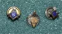 3 Masonic Lapel Pins 2 Gold 1 Sterling 1 Lot!