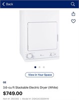 Stackable electric dryer