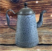 Metal Vin. 7" Graniteware enameled por. coffee pot