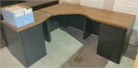 L-Shaped Desk w/ Box of Office Supplies