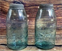 (2) 10" Vintage Blue Ball Mason Jars